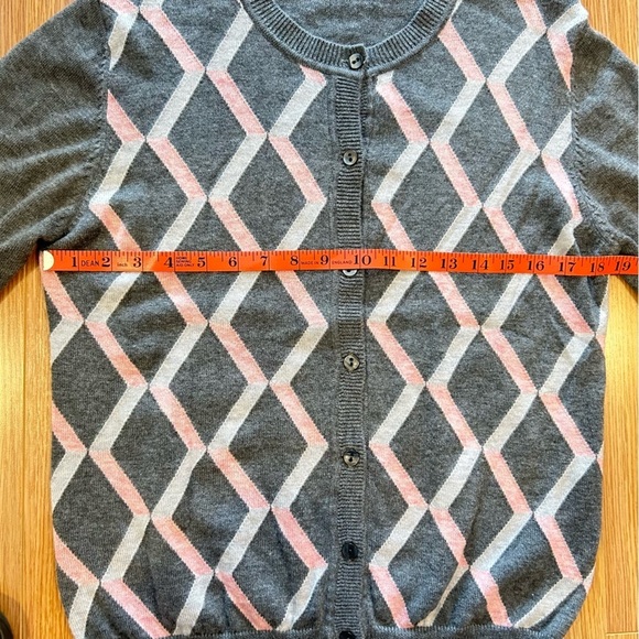 Vintage Wool Cashmere Argyle Button-Up Cardigan Pink Grey - Picture 13 of 13
